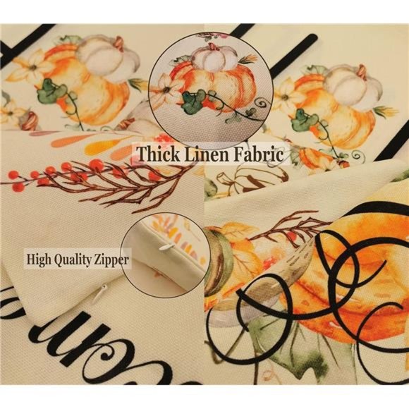 Set of 4 Thanksgiving Fall Pillow Covers Decorations 18x18 Inches - Picture 4 of 6